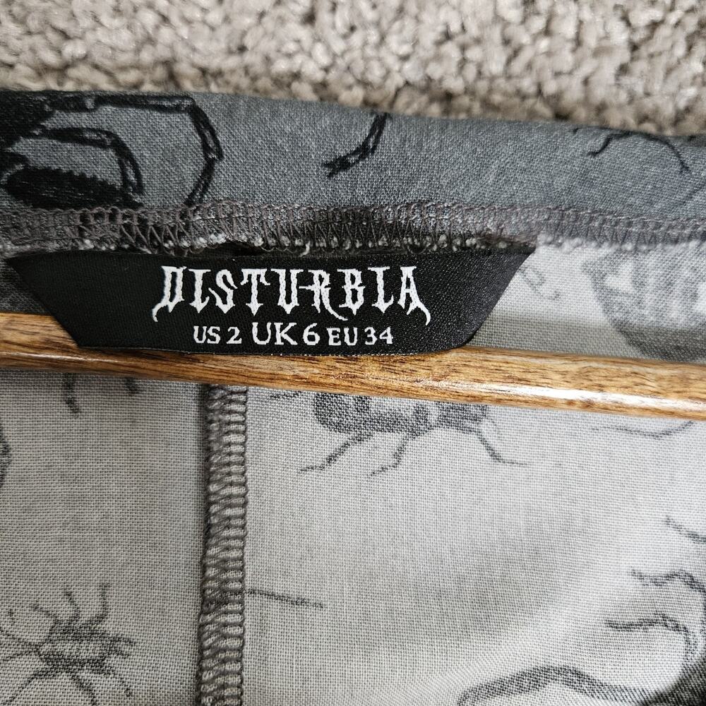 Disturbia Dress Womens 2 Gray Parasite Smock Mini Insects AOP Goth Feminine - Picture 3 of 16